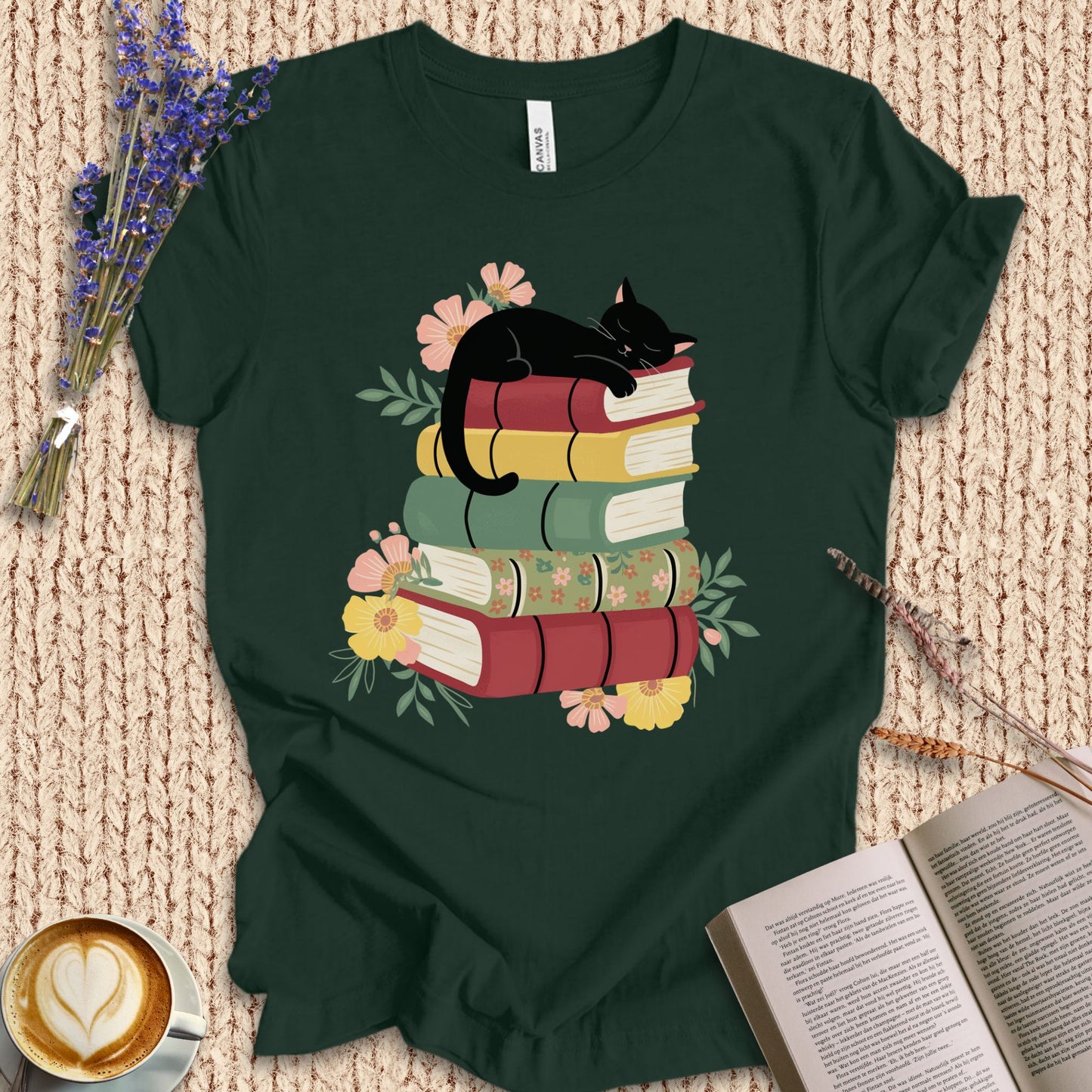 Cat & Book Tee