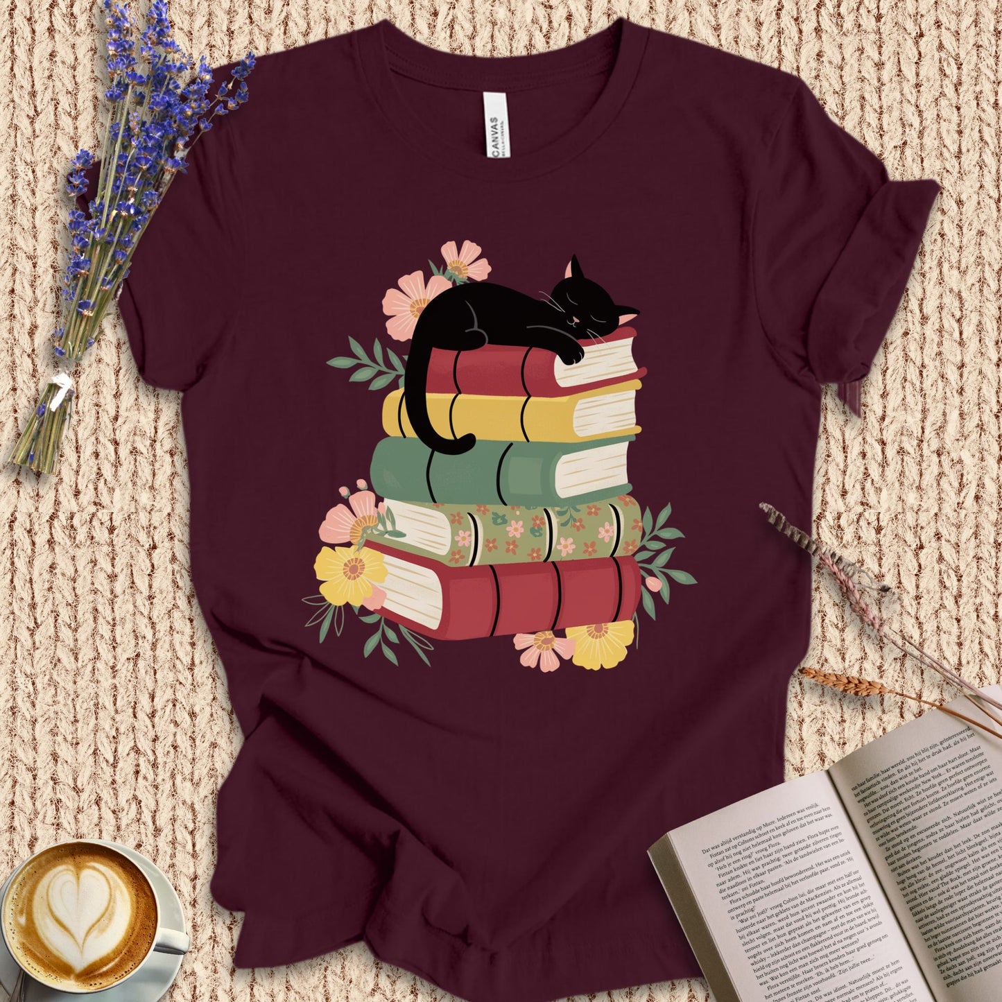 Cat & Book Tee