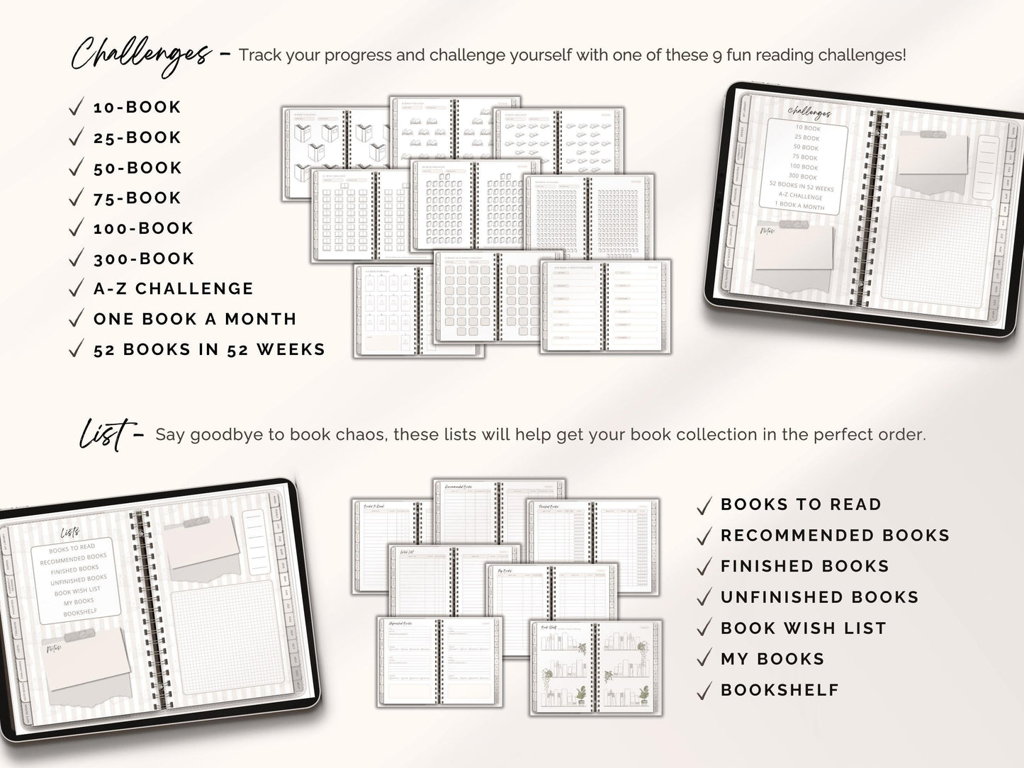 Reading Journal Digital Planner for iPad & Android, Gift for Book Lover, Reading Log Record