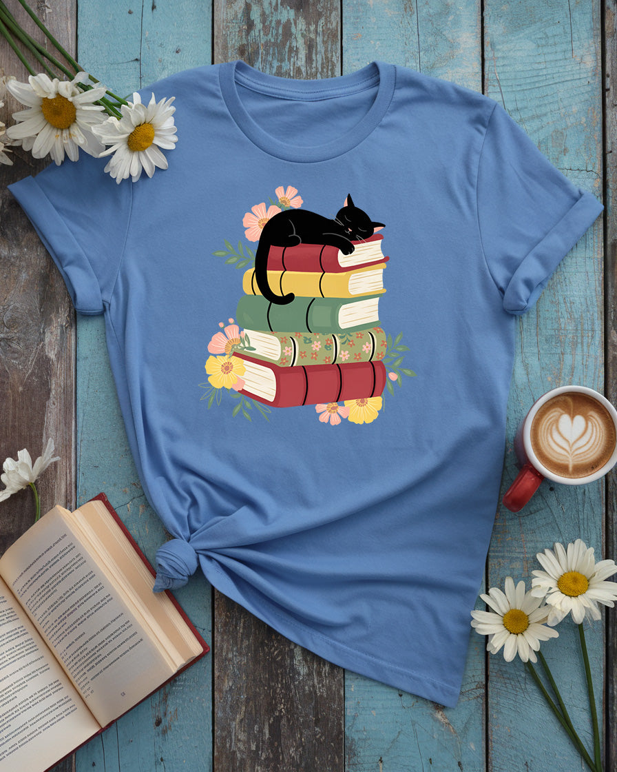 Cat & Book Tee