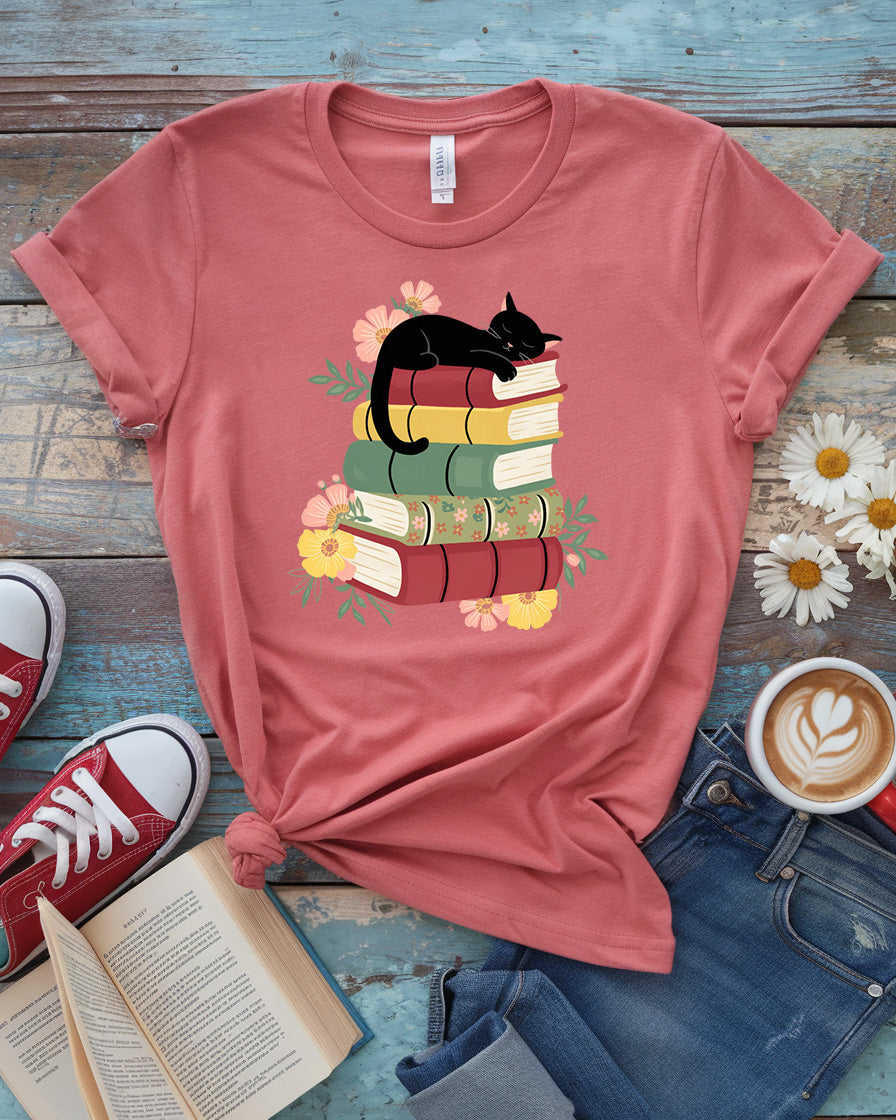 Cat & Book Tee