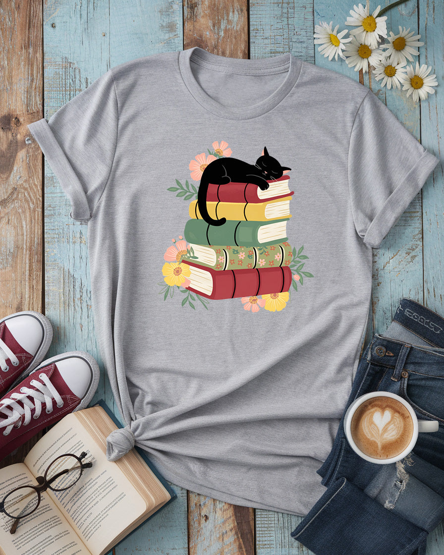 Cat & Book Tee