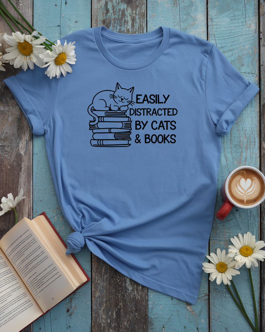 Distracted By Cats & Books Tee