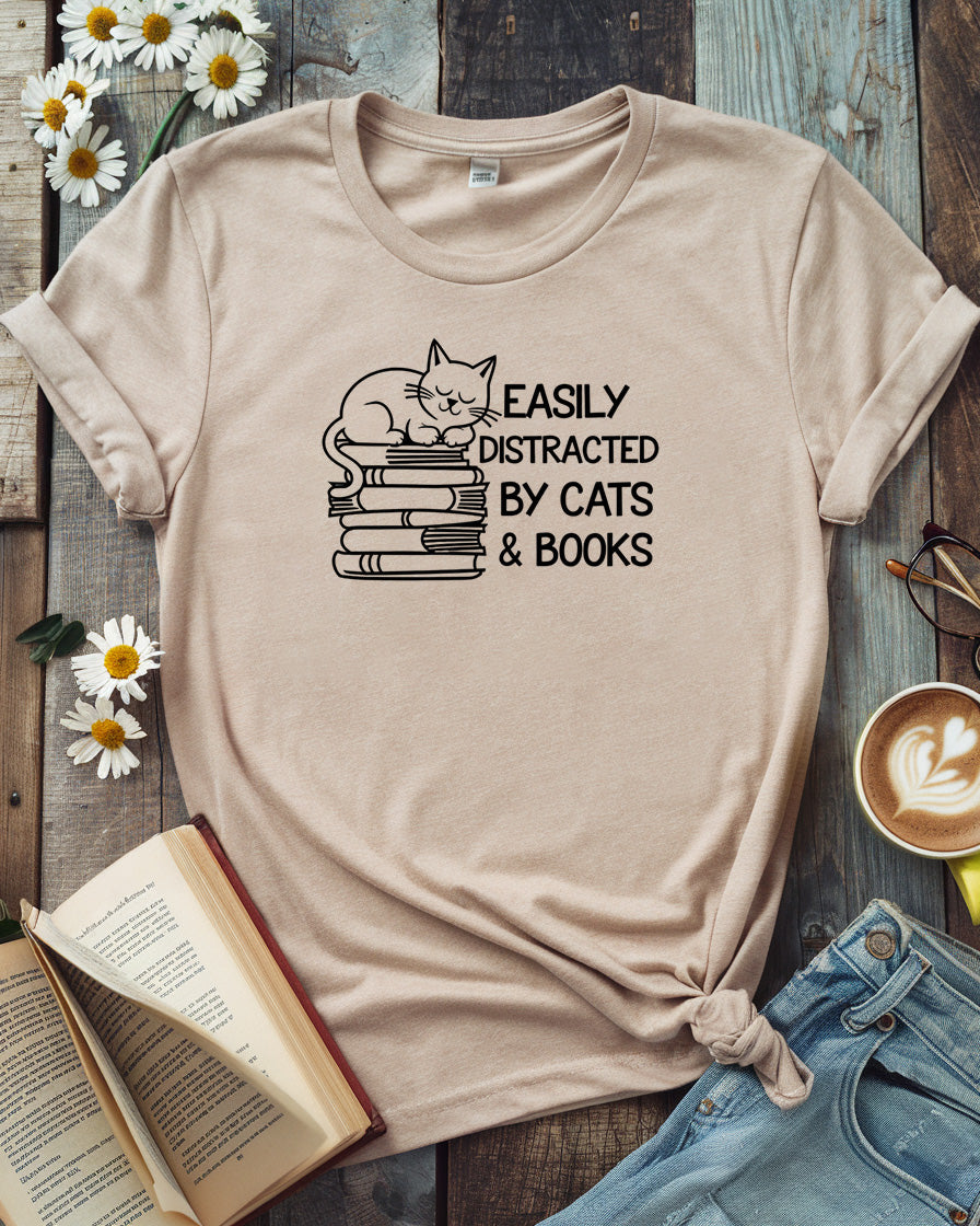 Distracted By Cats & Books Tee