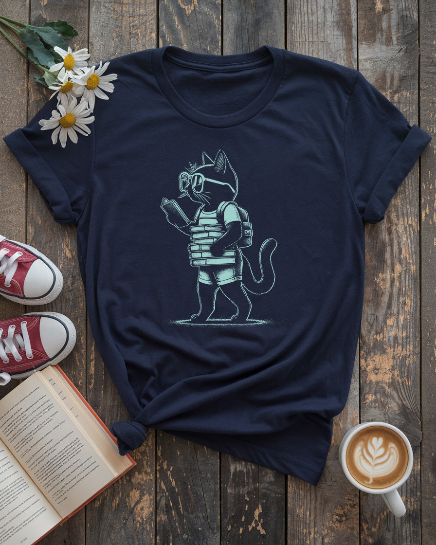 Literary Cat Tee, Bookworm Kitty Design