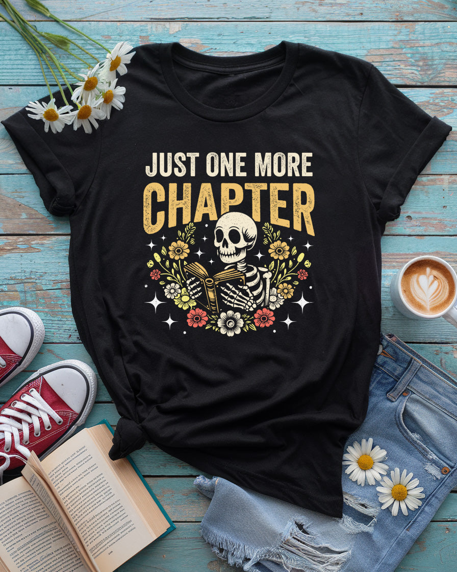 Just One More Chapter Tee, Skeleton Book Lover Tee