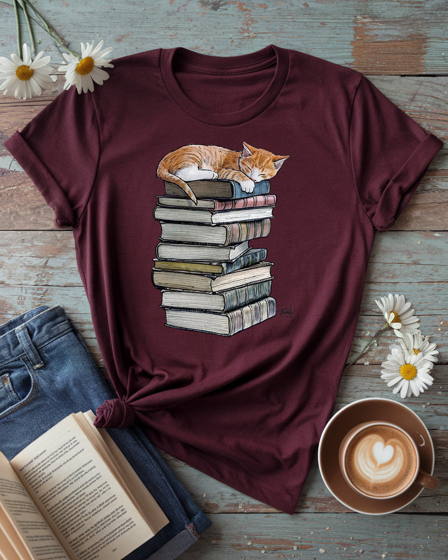 Cozy Kitty on Books Tee