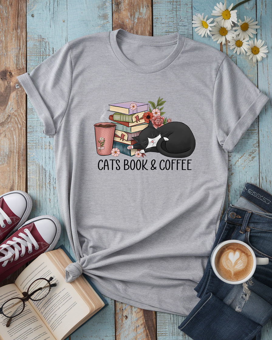 Cats, Books & Coffee Tee
