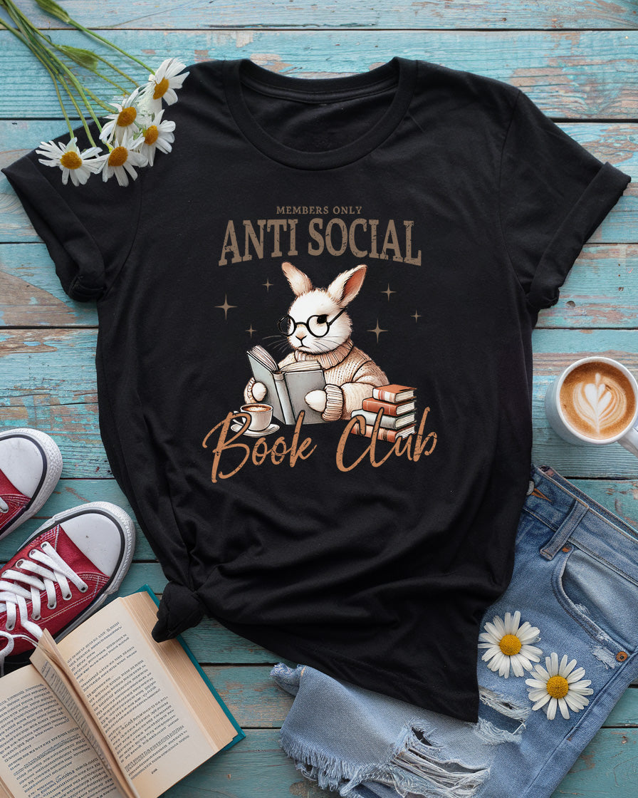 Anti-Social Book Club Tee, Easter Bunny Reading