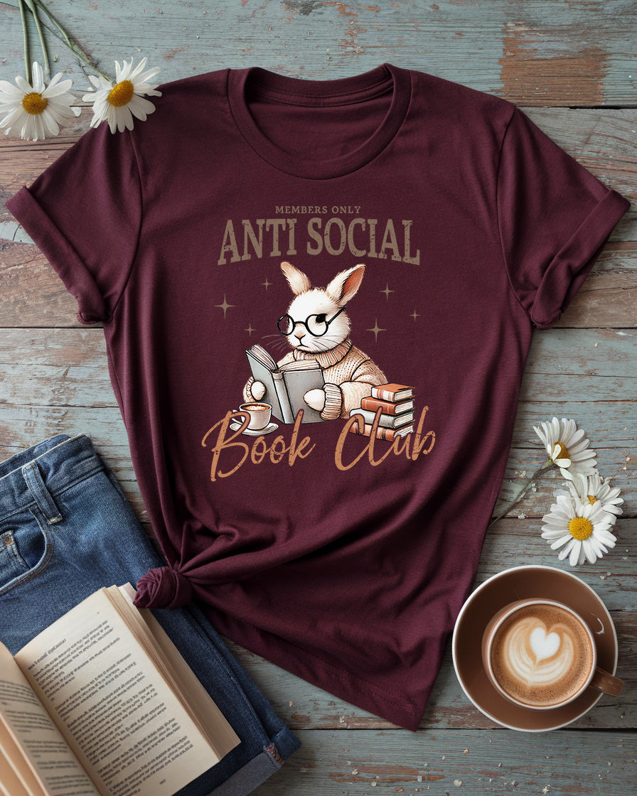 Anti-Social Book Club Tee, Easter Bunny Reading