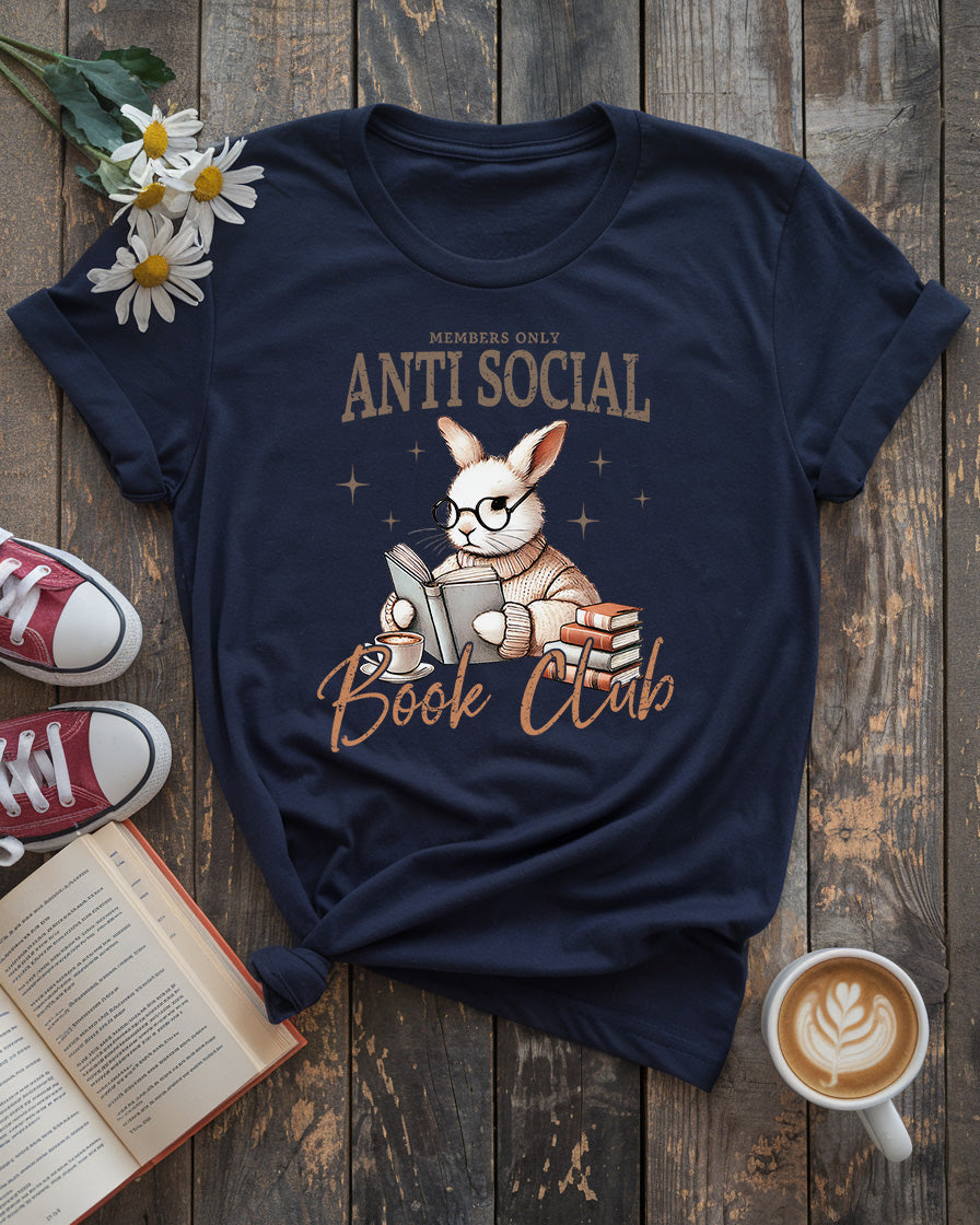 Anti-Social Book Club Tee, Easter Bunny Reading