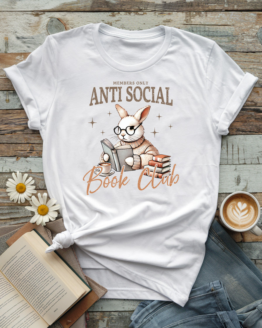 Anti-Social Book Club Tee, Easter Bunny Reading
