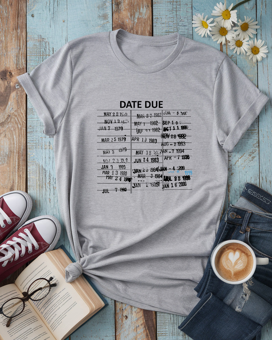 Library Card Due Date Tee, Nostalgic Book Lover