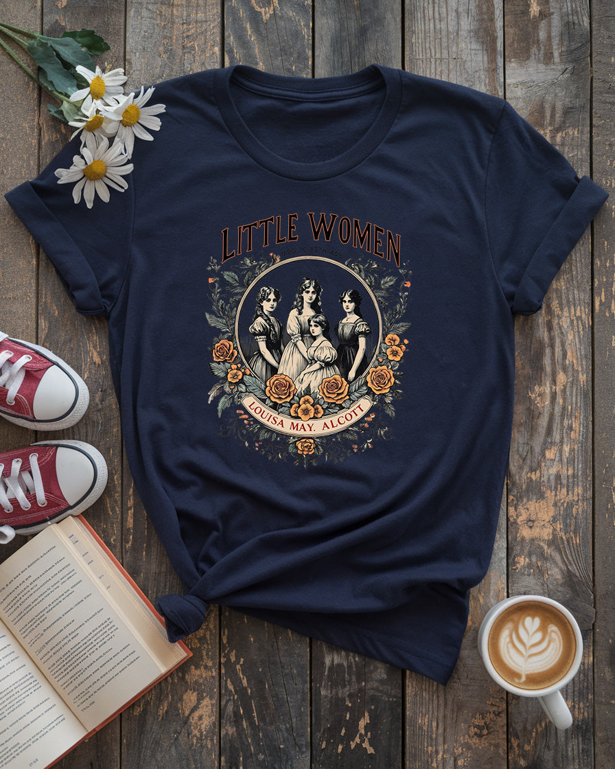 Little Women Literary Tee, Louisa May Alcott Floral Design
