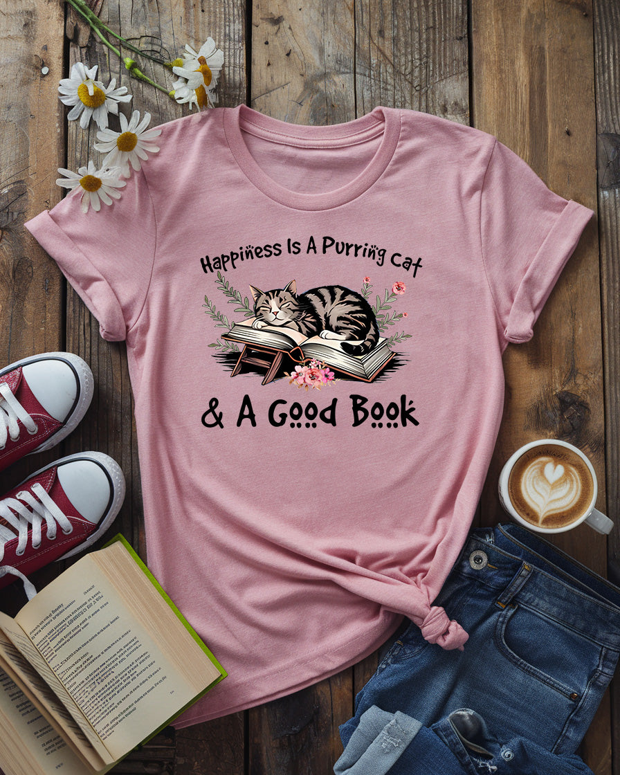 Happiness Is a Purring Cat & A Good Book Tee