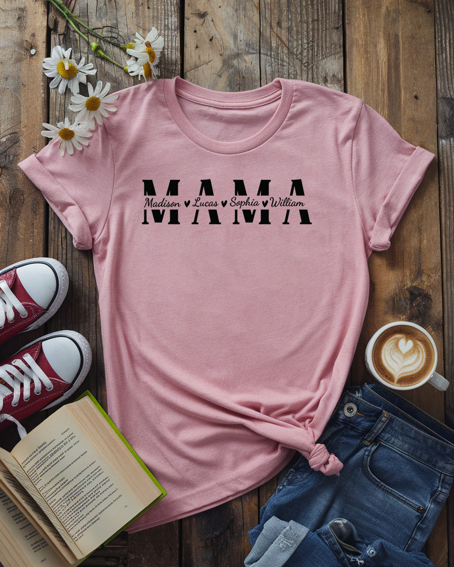 Custom Mama T-Shirt with Kids’ Names, Personalized Mother’s Day Gift