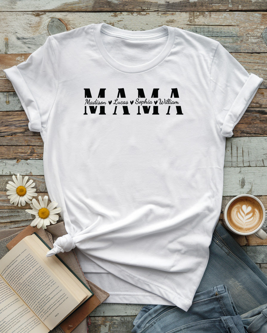 Custom Mama T-Shirt with Kids’ Names, Personalized Mother’s Day Gift