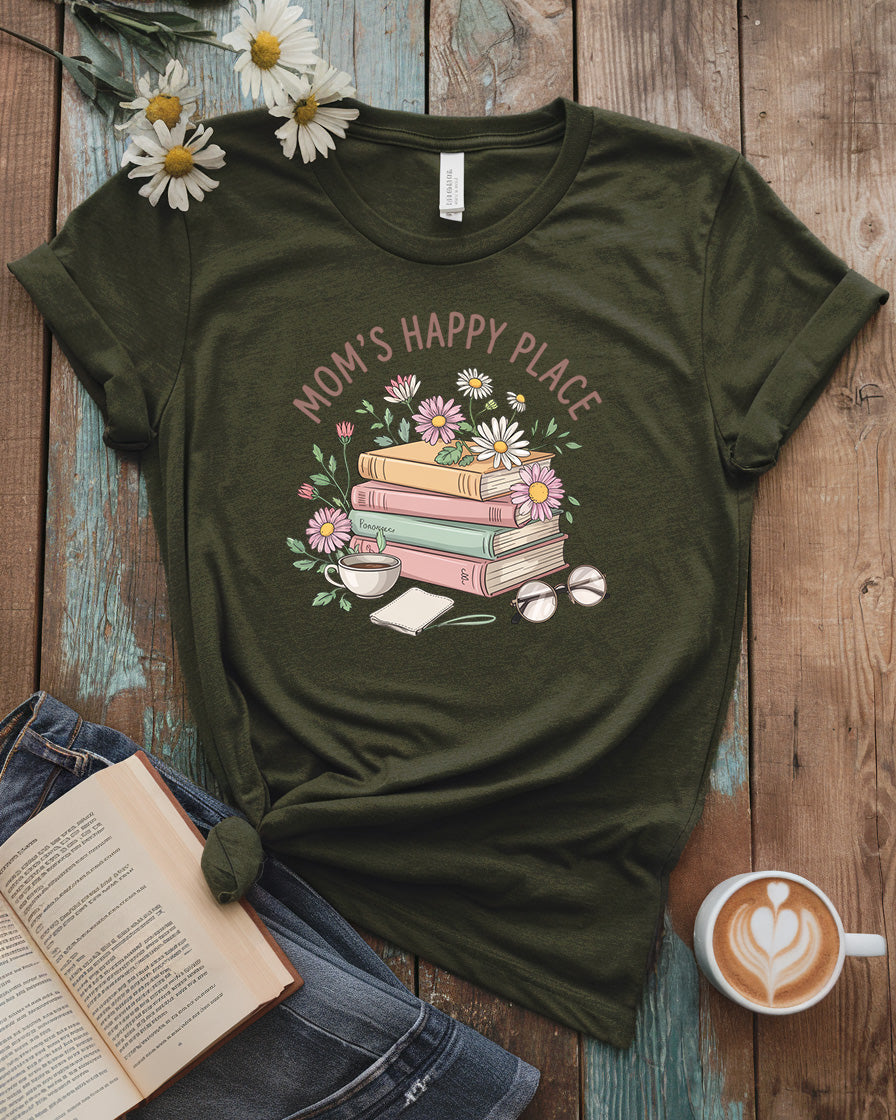 Mom’s Happy Place Tee, Cozy Floral Book Nook
