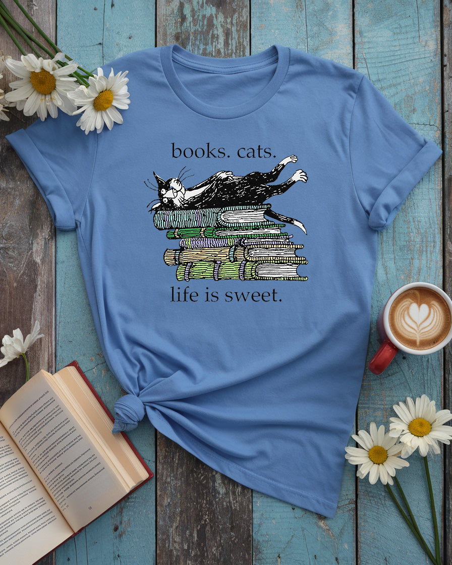 Books Cats Life Is Sweet Tee