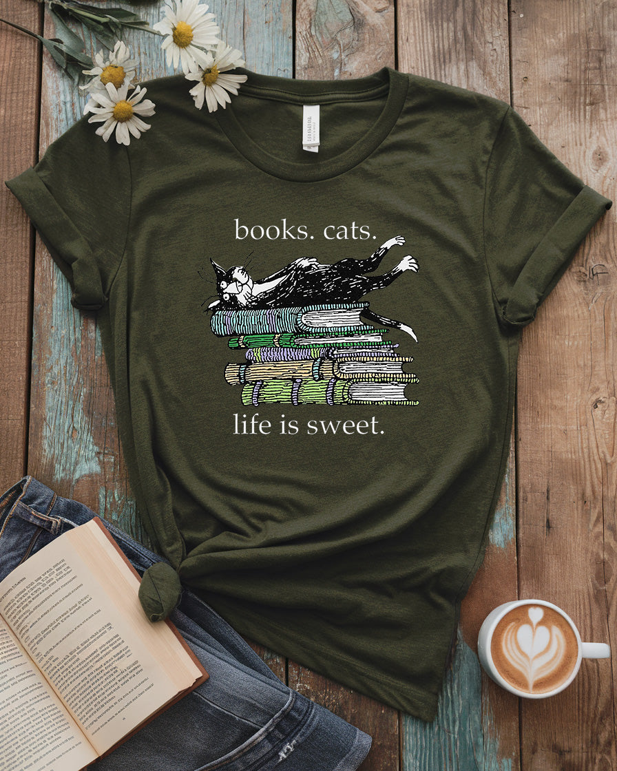 Books Cats Life Is Sweet Tee