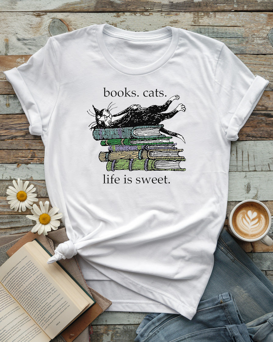 Books Cats Life Is Sweet Tee