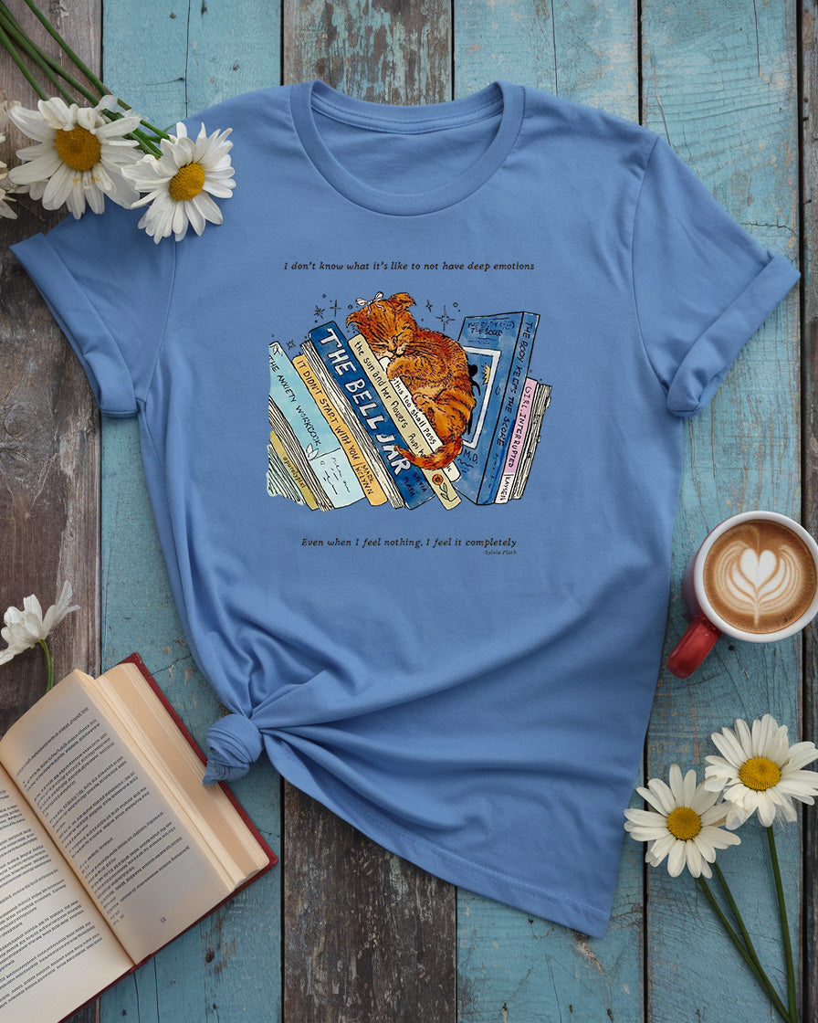 Deep Feelings Cat & Book Stack Tee