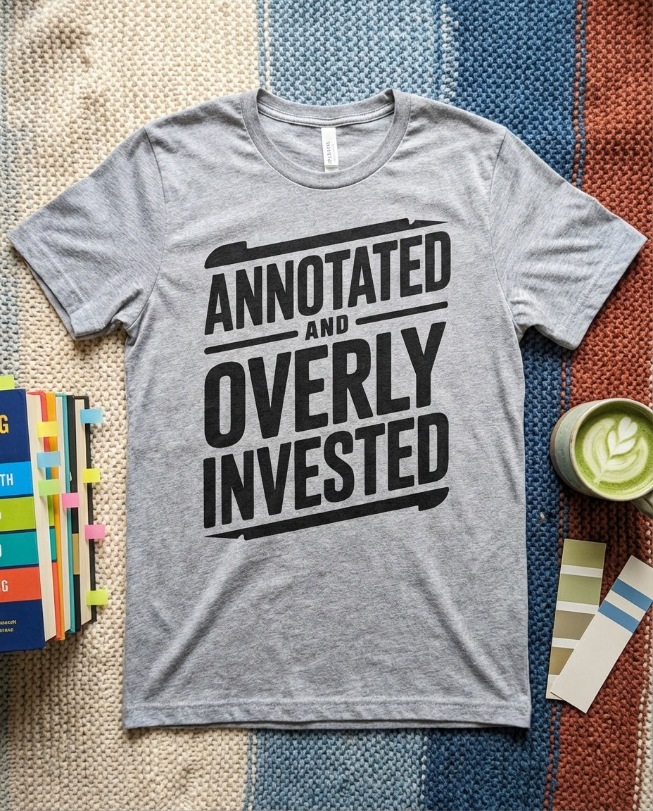 Annotated And Overly Invested t-shirt in Athletic Heather - BookTok book lover tee