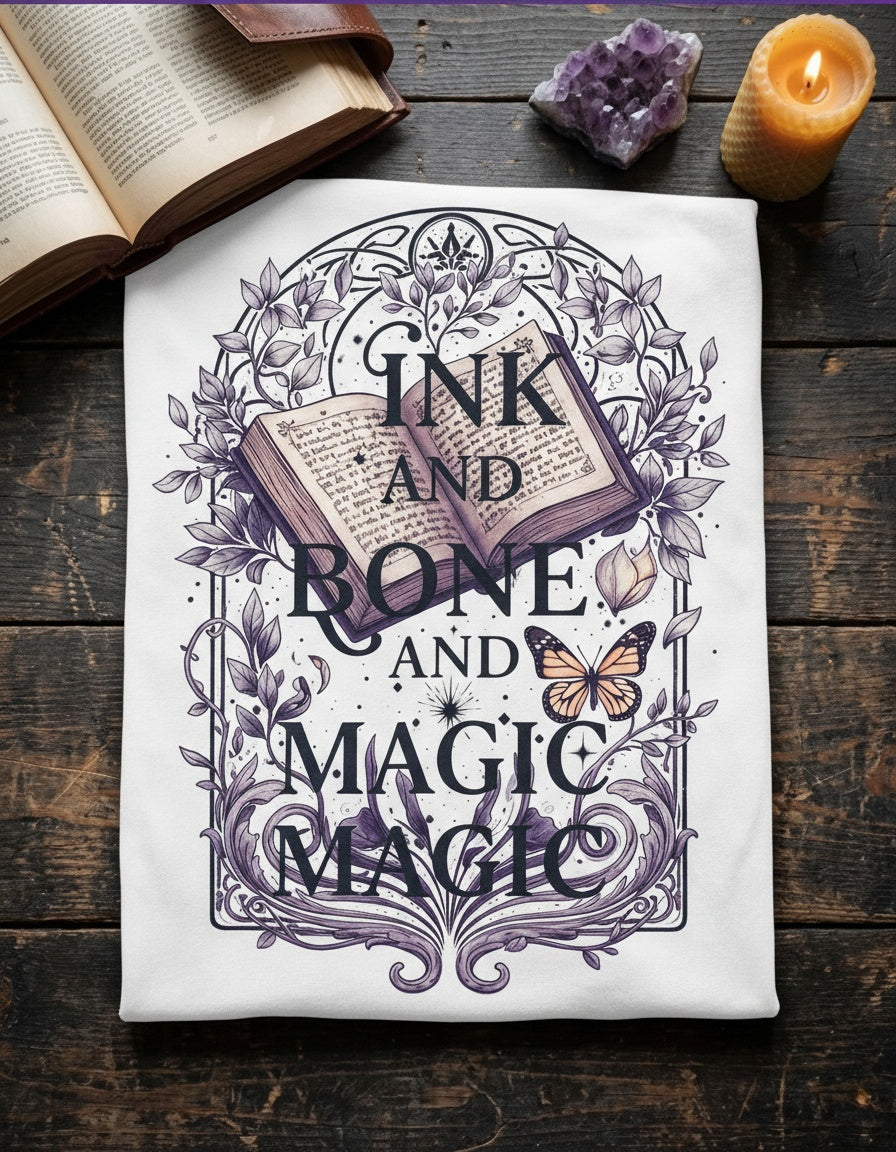 Ink and Bone and Magic — Romantasy Tee in White