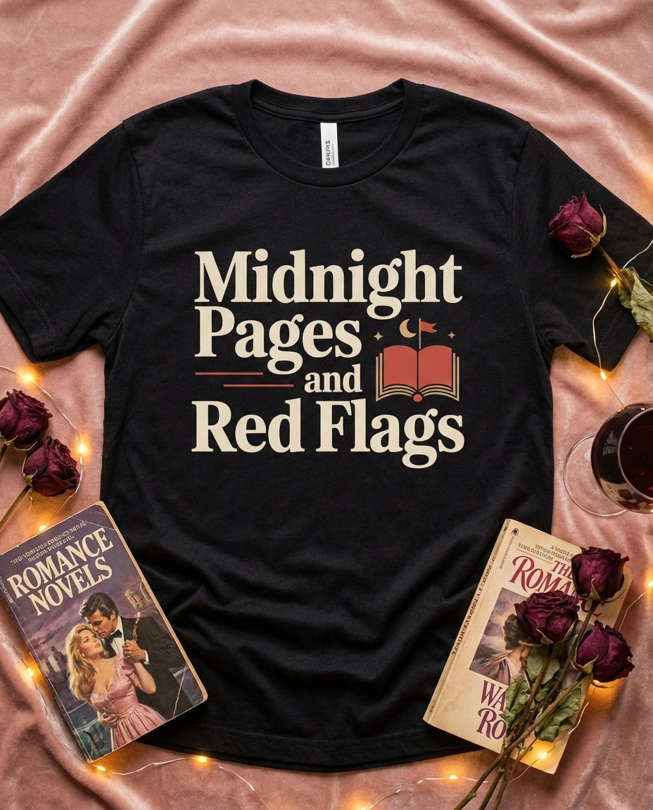 Midnight Pages And Red Flags t-shirt - BookAddictHub
