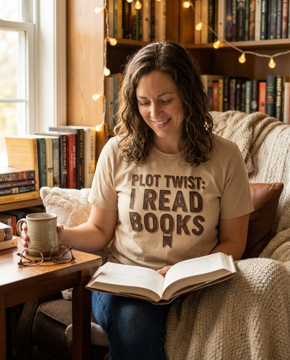 Cozy Reading reader tee - lifestyle shot 2