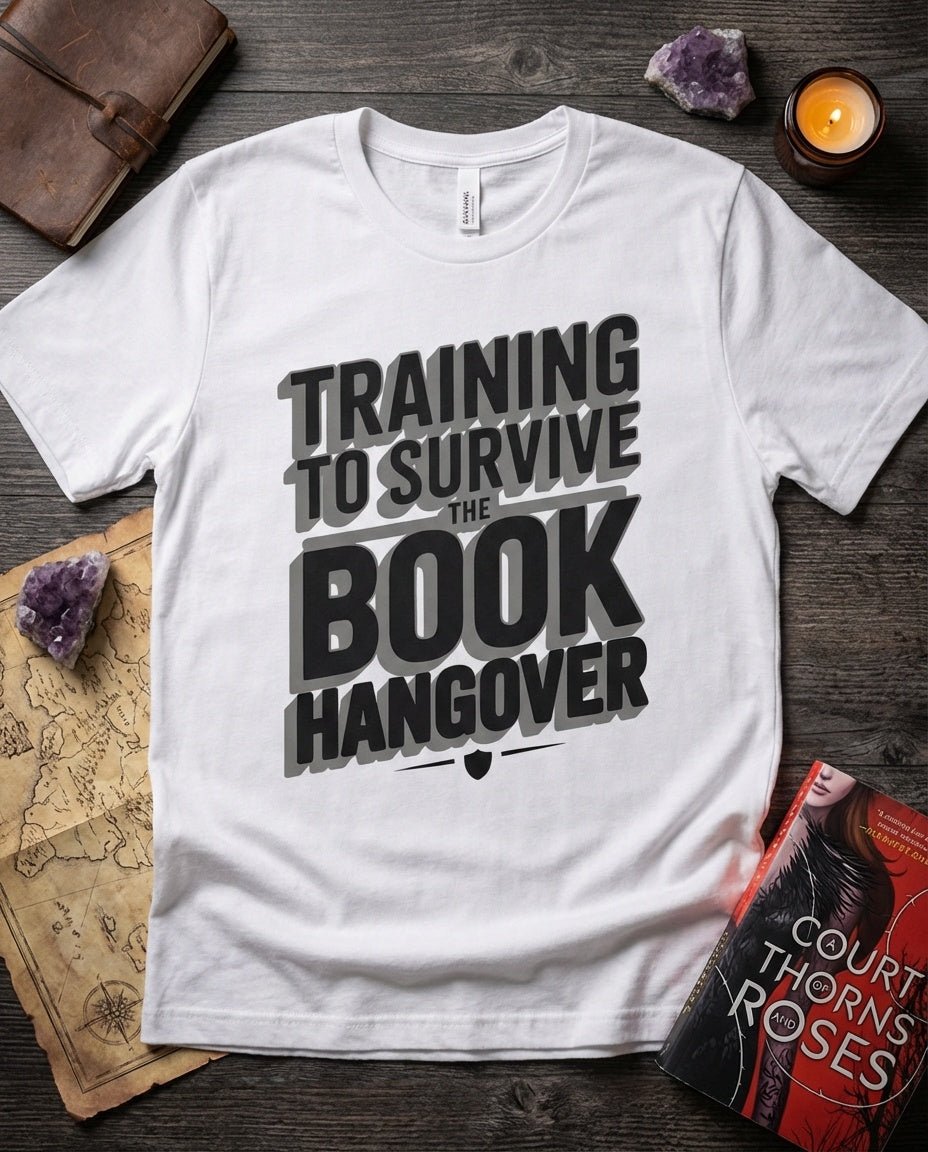 Training To Survive The Book Hangover t-shirt in Navy - romantasy book lover tee