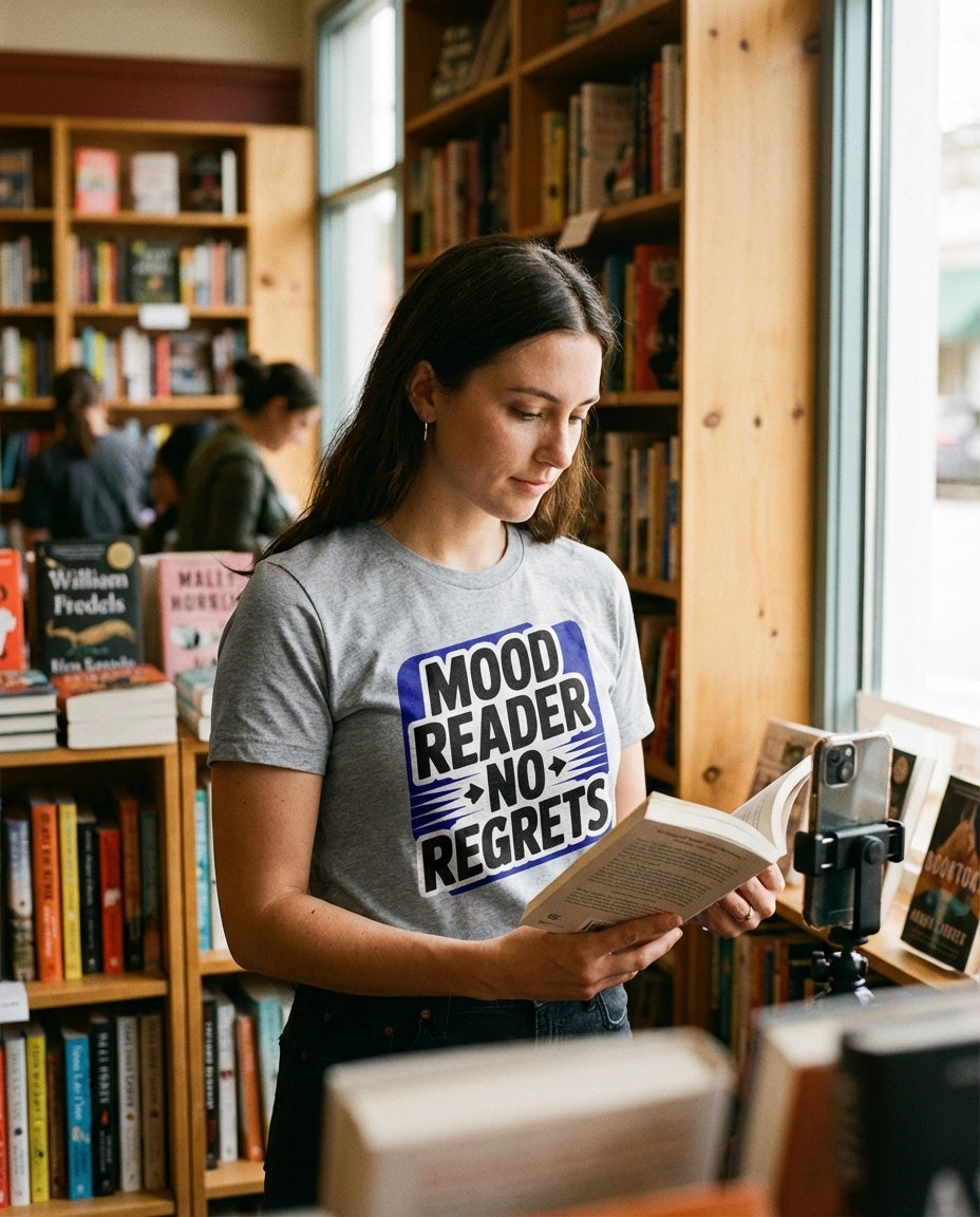 BookTok book lover shirt worn during a cozy reading session at home