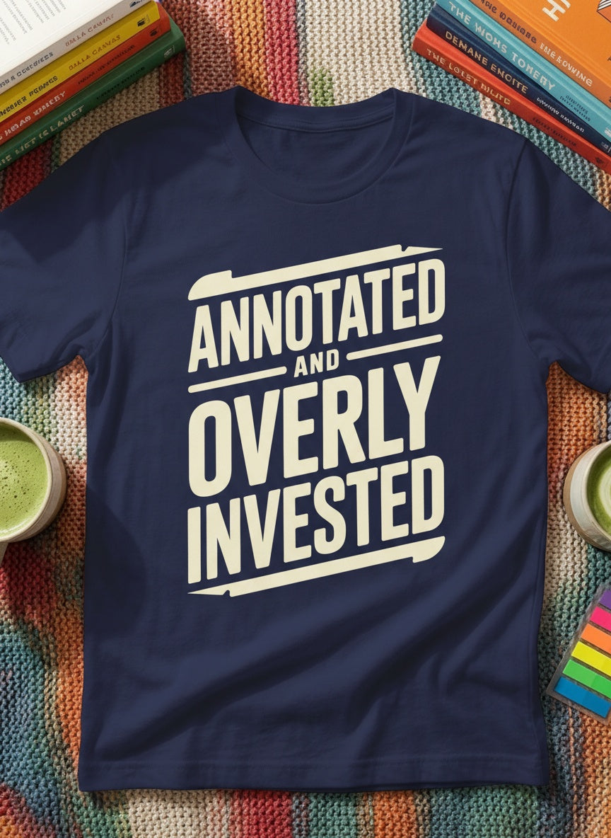 Annotated And Overly Invested t-shirt in Maroon - BookTok book lover tee