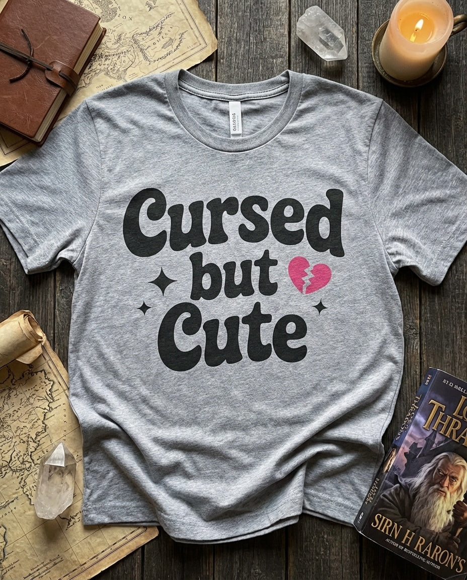 Cursed But Cute t-shirt in Maroon - romantasy book lover tee