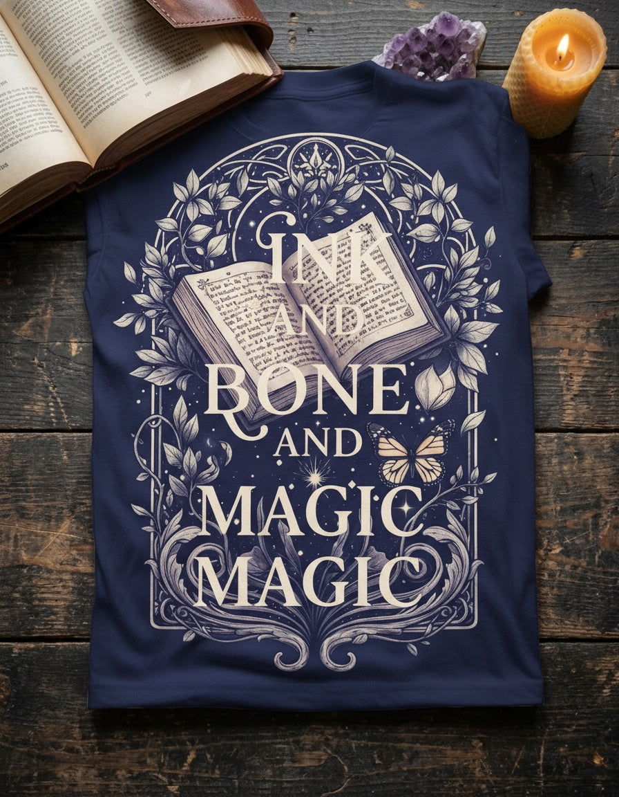 Ink and Bone and Magic — Romantasy Tee in Maroon