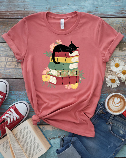 Cat & Book Tee