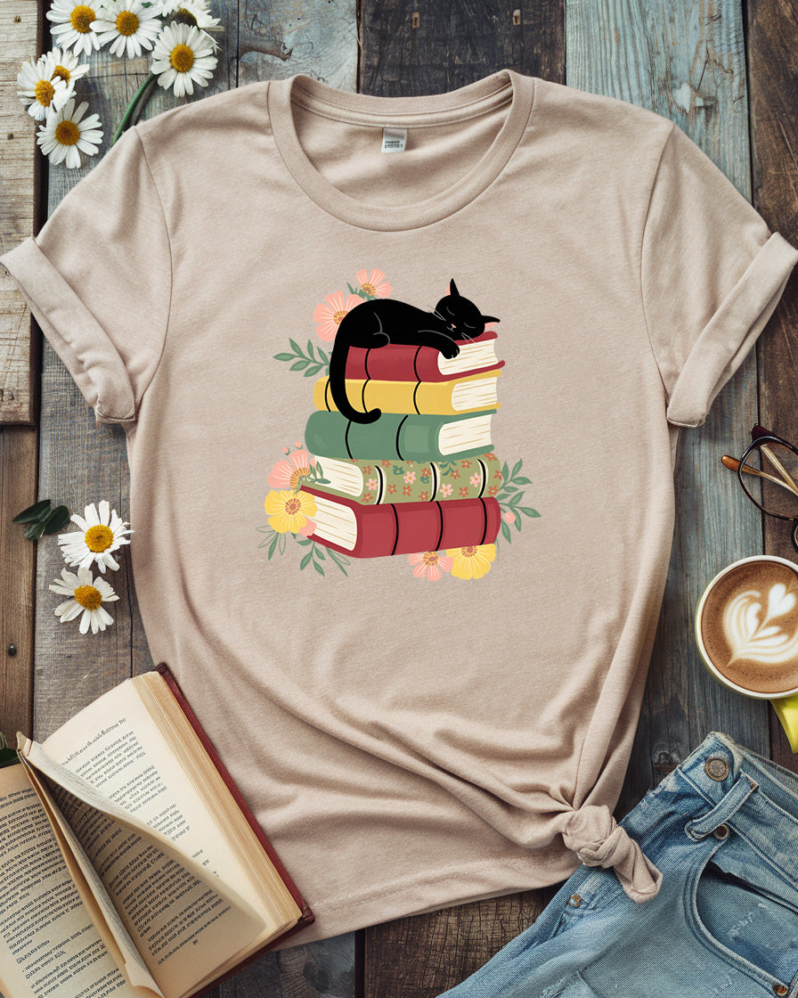 Cat & Book Tee