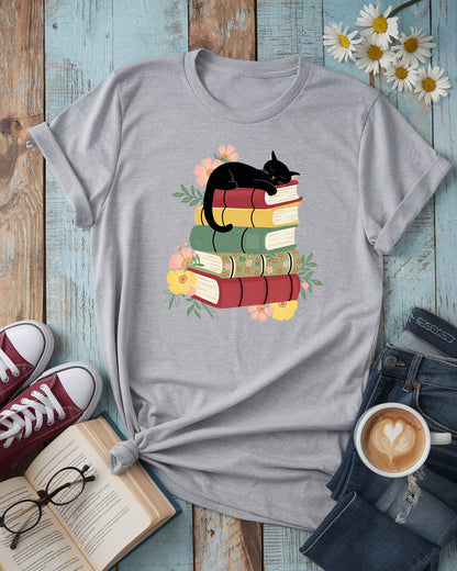 Cat & Book Tee