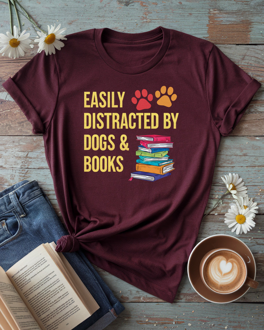Distracted By Dogs & Books Tee