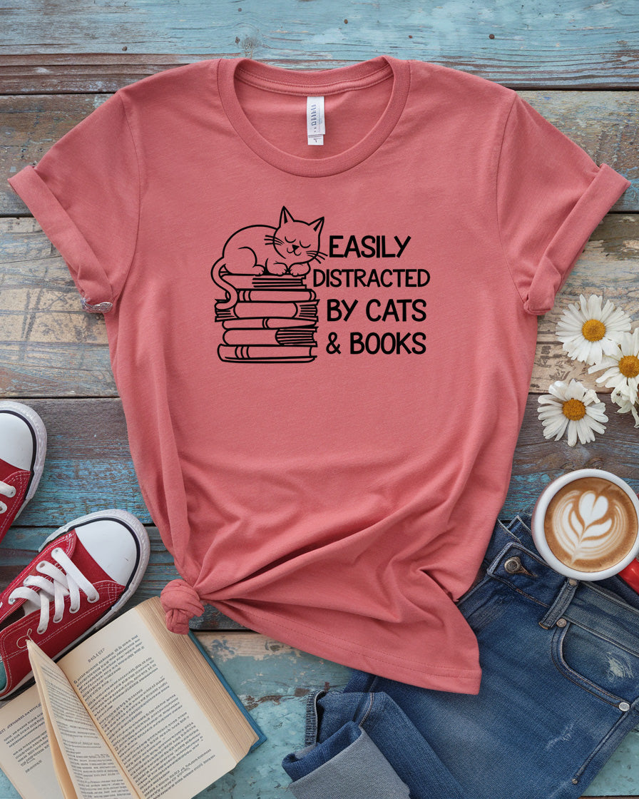 Distracted By Cats & Books Tee