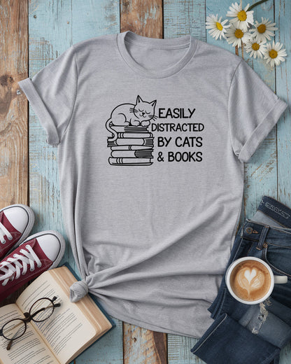 Distracted By Cats & Books Tee
