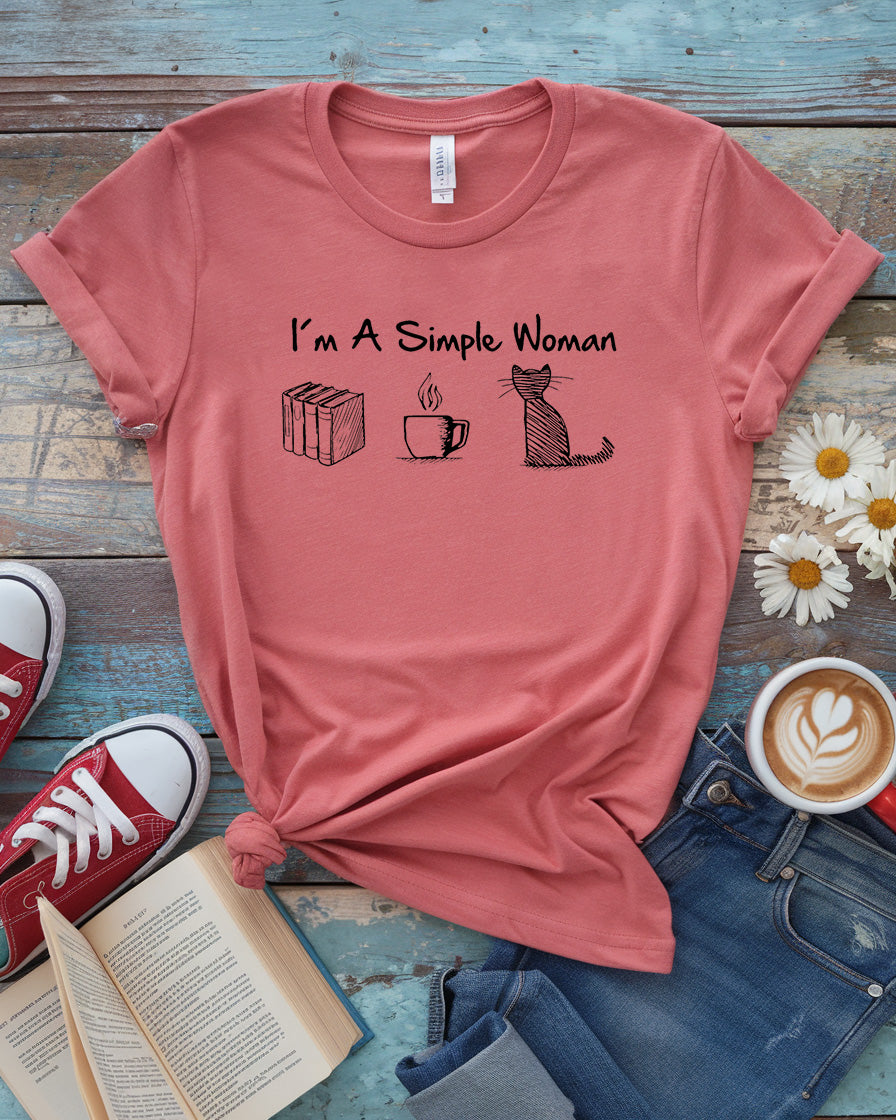 Simple Woman Tee | Books Coffee Cats