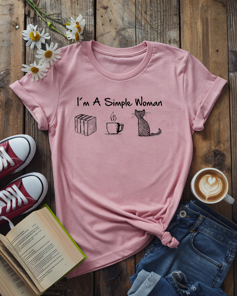 Simple Woman Tee | Books Coffee Cats