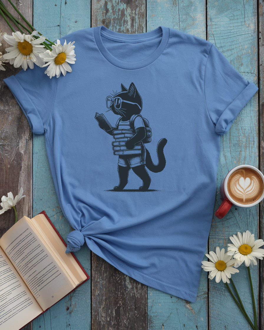 Literary Cat Tee, Bookworm Kitty Design