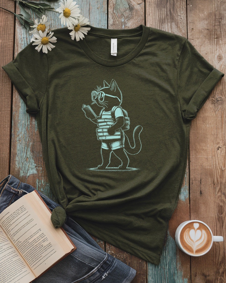 Literary Cat Tee, Bookworm Kitty Design