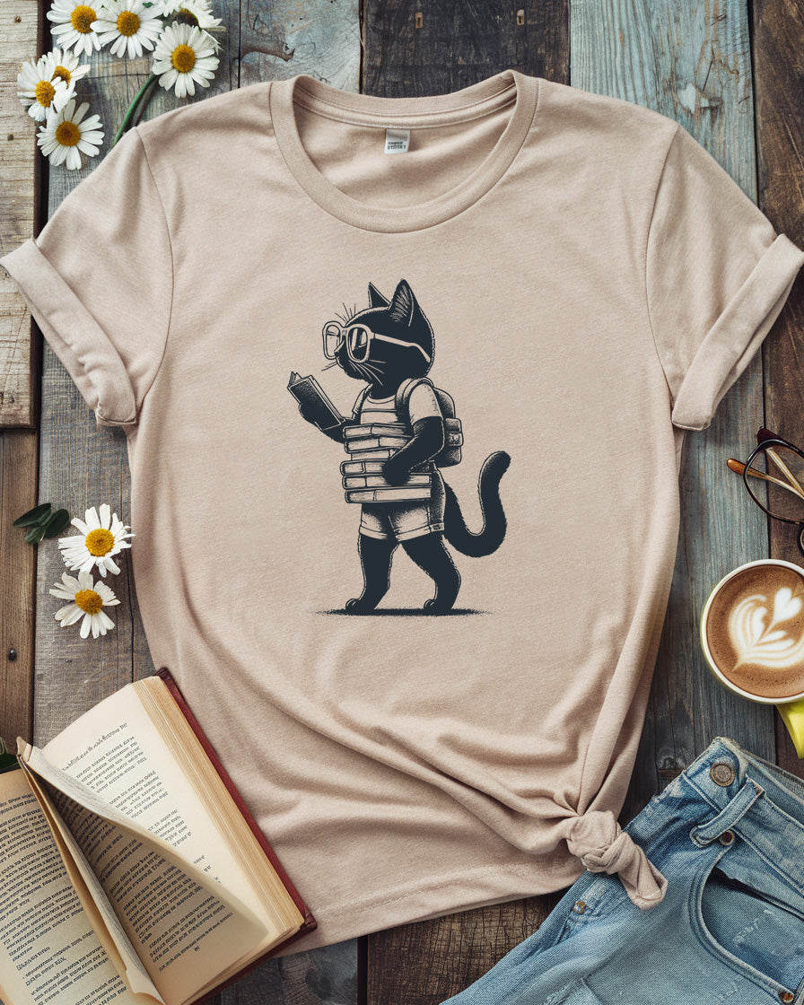 Literary Cat Tee, Bookworm Kitty Design