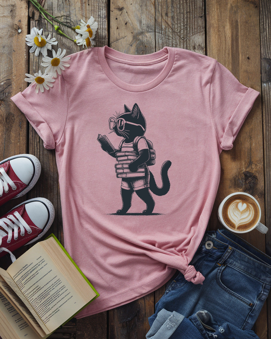 Literary Cat Tee, Bookworm Kitty Design