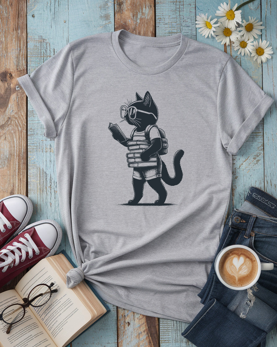 Literary Cat Tee, Bookworm Kitty Design