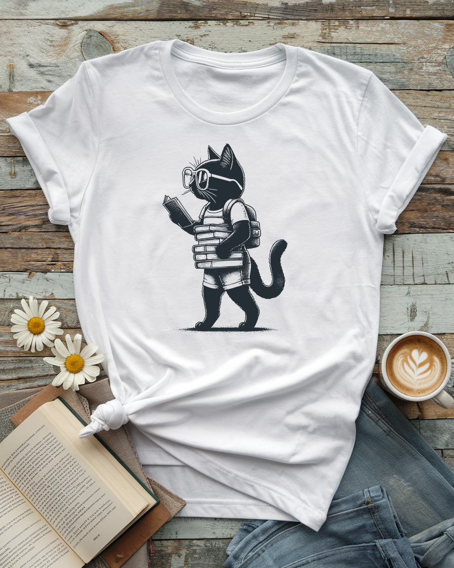 Literary Cat Tee, Bookworm Kitty Design