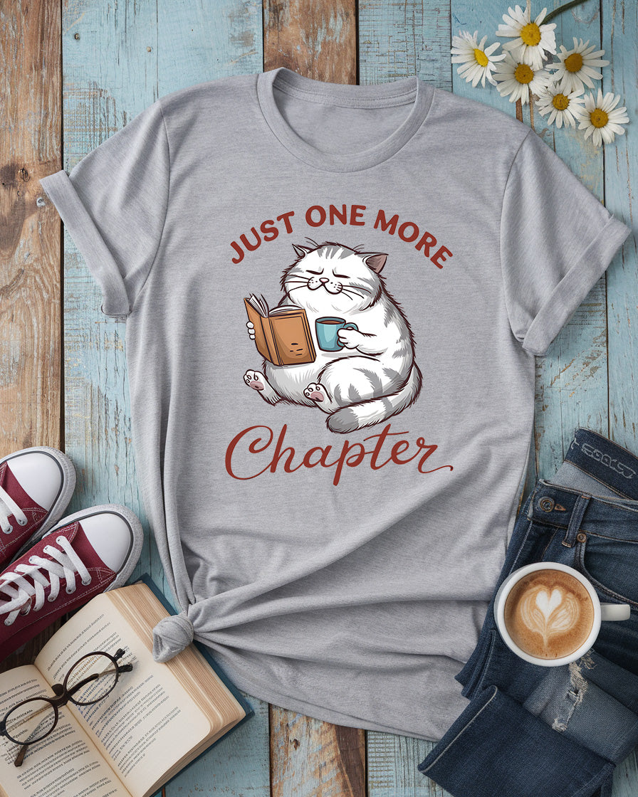 Just One More Chapter Tee, Cozy Cat Book Lover